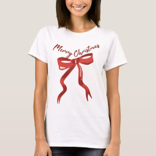 Frohe Weihnachten Rotes Schleifen-T-Shirt T-Shirt