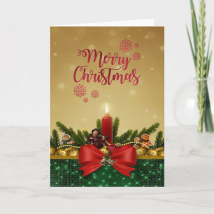 Frohe Weihnachten, rotes Schleifenkerze, Tannenbau Feiertagskarte