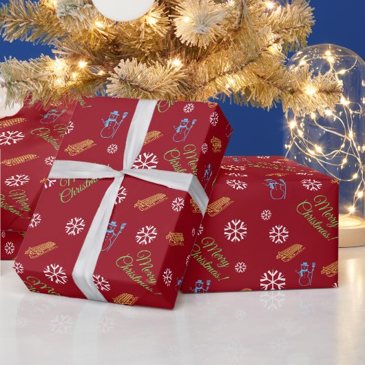 Frohe Weihnachten Rotes Schneeflockenmuster Geschenkpapier (Feiertage)