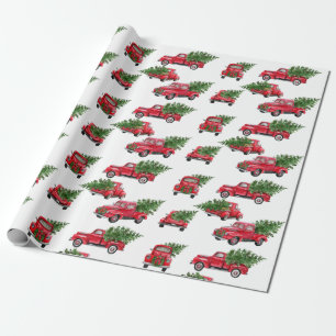 Frohe Weihnachten Rotes Vintage-LKW-Aquarell Geschenkpapier