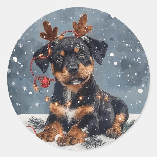 Frohe Weihnachten Rottweiler Dog Reindeer Runder Aufkleber (Vorderseite)