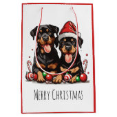 Frohe Weihnachten Rottweiler Dog Santa Mittlere Geschenktüte (Vorderseite)