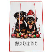 Frohe Weihnachten Rottweiler Dog Santa Mittlere Geschenktüte (Rückseite)