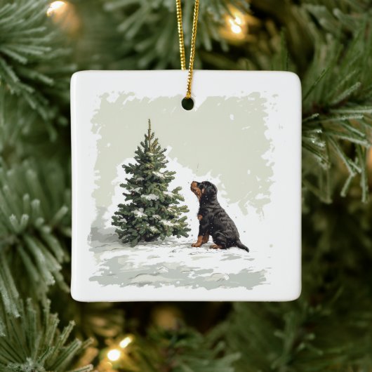 Frohe Weihnachten Rottweiler Dog Weihnachtsbaum Keramikornament (Baum)
