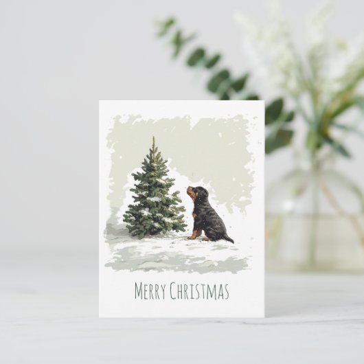 Frohe Weihnachten Rottweiler Dog Weihnachtsbaum Postkarte (Stehend Vorderseite)