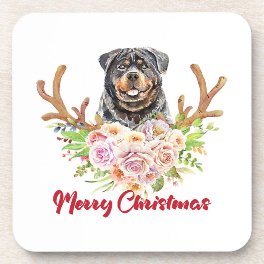 Frohe Weihnachten Rottweiler Hund Reindeer Xmas Hu Getränkeuntersetzer (Vorderseite)