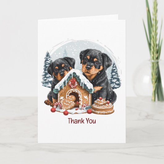 Frohe Weihnachten Rottweiler Hunde Gingerbread Hau Dankeskarte (Vorderseite)