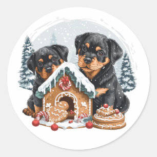 Frohe Weihnachten Rottweiler Hunde Gingerbread Hau Runder Aufkleber