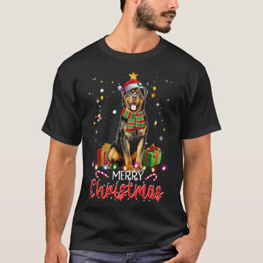 Frohe Weihnachten Rottweiler Weihnachtsmannmütze T T-Shirt (Vorderseite)