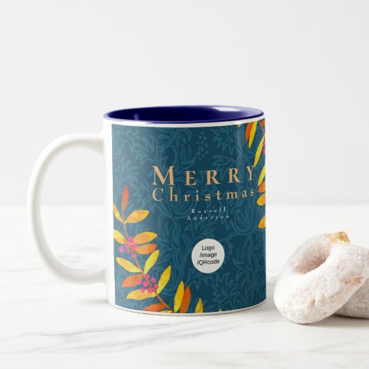 Frohe Weihnachten Royal Blue Business Tasse (Mit Donut)