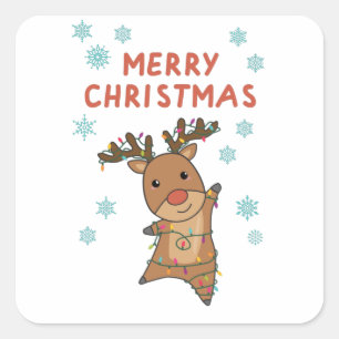 Frohe Weihnachten Rudolph Red Nose Reindeer Snow Quadratischer Aufkleber