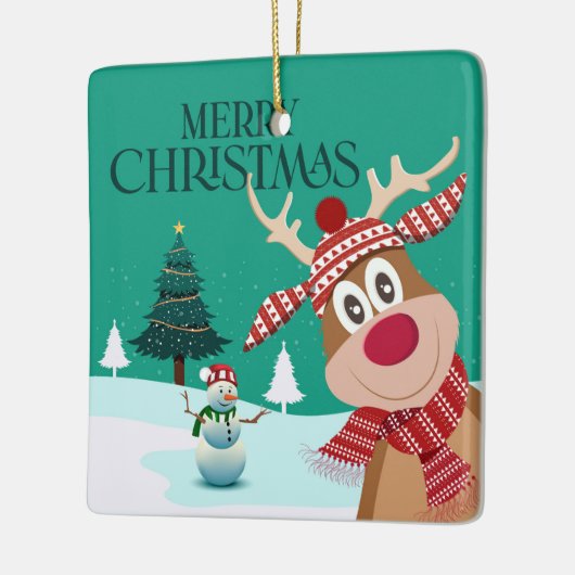 Frohe Weihnachten Rudolph und Snowman Keramikornament (Links)