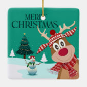 Frohe Weihnachten Rudolph und Snowman Keramikornament (Rückseite)