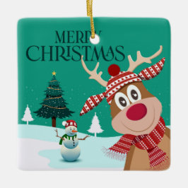 Frohe Weihnachten Rudolph und Snowman Keramikornament