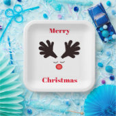 Frohe Weihnachten Rudolph White Paper Plate Pappteller (Party)