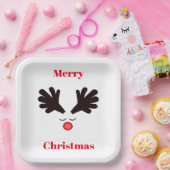 Frohe Weihnachten Rudolph White Paper Plate Pappteller (Party)