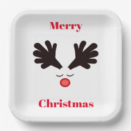 Frohe Weihnachten Rudolph White Paper Plate Pappteller