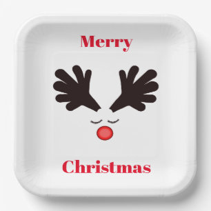 Frohe Weihnachten Rudolph White Paper Plate Pappteller