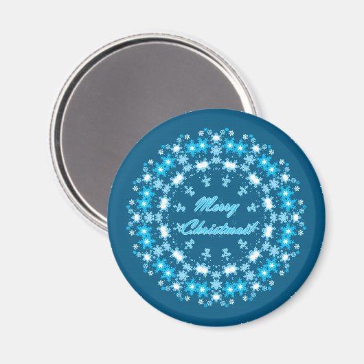 Frohe Weihnachten rund Schneeflocken Winter weiß Magnet (Vorderseite/Rückseite)
