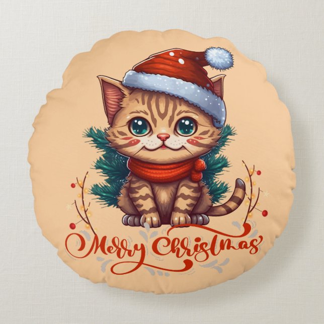 Frohe Weihnachten Rundes Kissen (Vorderseite)