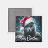 Frohe Weihnachten Russisch blaue Katze, Weihnachts Magnet (Vorderseite/Rückseite)
