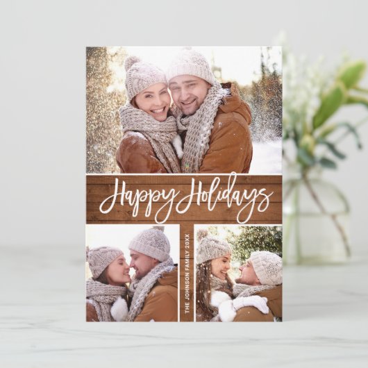 Frohe Weihnachten Rustic 4 FOTO Gruß QR-Code (Stehend Vorderseite)