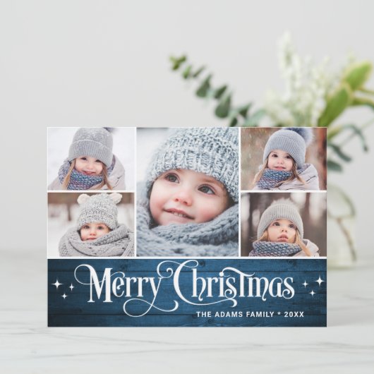Frohe Weihnachten Rustic 5 FOTO Gruß (Stehend Vorderseite)