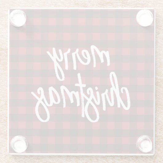 Frohe Weihnachten Rustic Buffalo Kariert Glasuntersetzer (Rückseite)