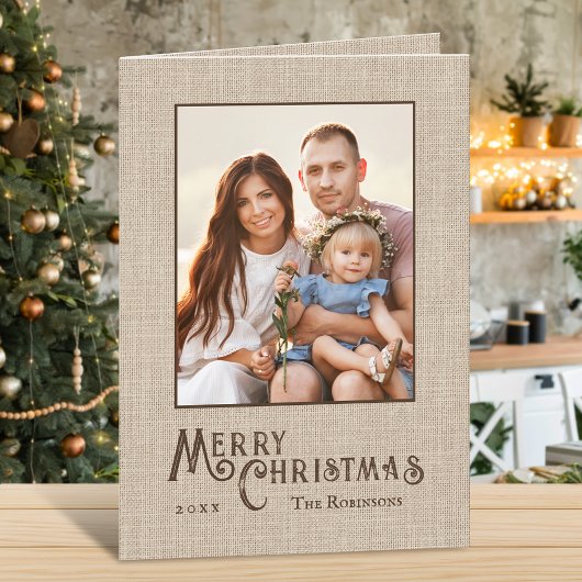 Frohe Weihnachten Rustic Burlap Print Family Foto