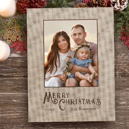 Frohe Weihnachten Rustic Burlap Print Foto Holiday
