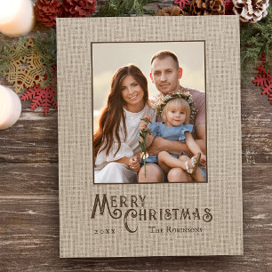 Frohe Weihnachten Rustic Burlap Print Foto Holiday