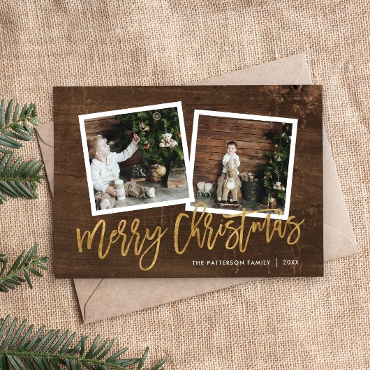 Frohe Weihnachten Rustic Gold Script Foto