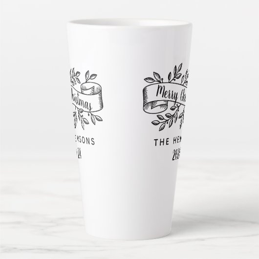 Frohe Weihnachten Rustic Ribbon Familienname Milchtasse (Vorderseite)