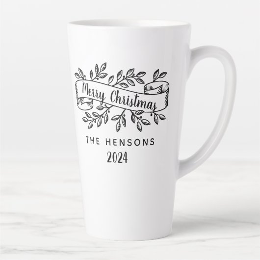 Frohe Weihnachten Rustic Ribbon Familienname Milchtasse (Rechts)