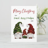 Frohe Weihnachten Rustic Watercolor Gnome Familie (Stehend Vorderseite)