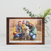 Frohe Weihnachten Rustic Wood Family Foto Card (Stehend Vorderseite)