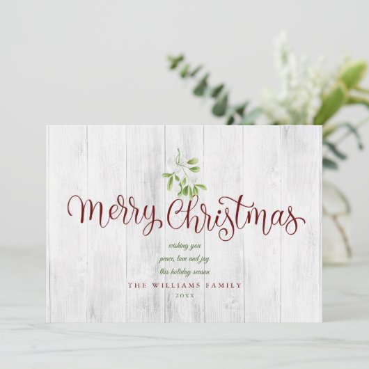 Frohe Weihnachten Rustic Wood Mistletoe (Stehend Vorderseite)