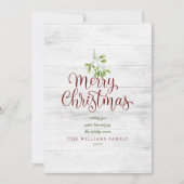 Frohe Weihnachten Rustic Wood Mistletoe Burgundy (Vorderseite)