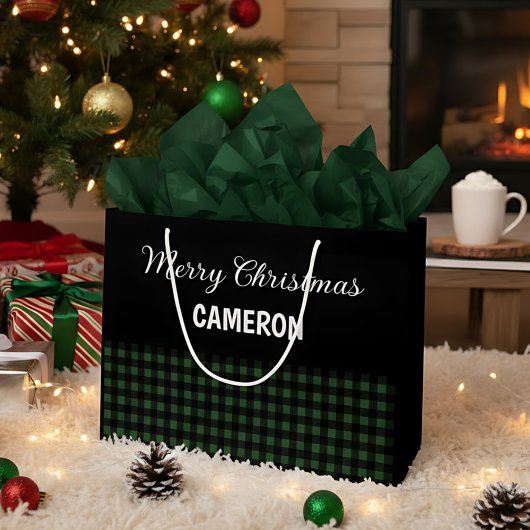 Frohe Weihnachten Rustikal grün & schwarz Buffalo Große Geschenktüte