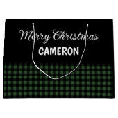 Frohe Weihnachten Rustikal grün & schwarz Buffalo Große Geschenktüte (Vorderseite)