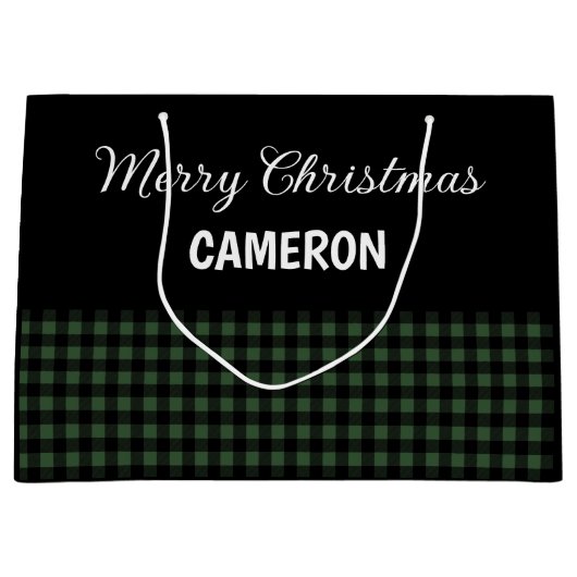 Frohe Weihnachten Rustikal grün & schwarz Buffalo Große Geschenktüte (Vorderseite)