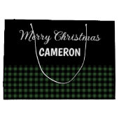 Frohe Weihnachten Rustikal grün & schwarz Buffalo Große Geschenktüte (Rückseite)