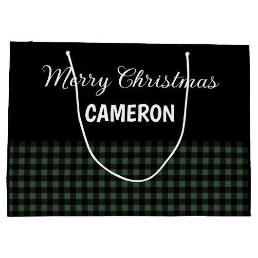 Frohe Weihnachten Rustikal grün & schwarz Buffalo Große Geschenktüte (Rückseite)