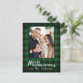 Frohe Weihnachten Rustikal grünes Büffelkaromuster (Stehend Vorderseite)