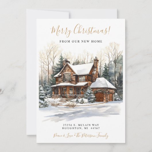 Frohe Weihnachten Rustikal New Zuhause Moving Ankündigung (Vorderseite)