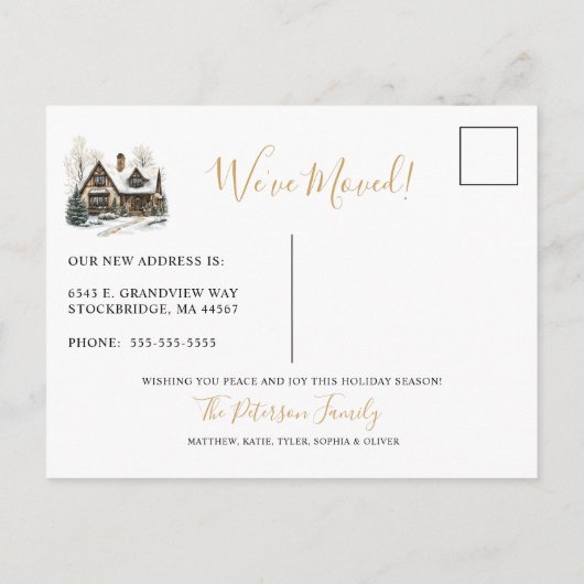 Frohe Weihnachten Rustikal New Zuhause Moving Ankündigungspostkarte (Rückseite)