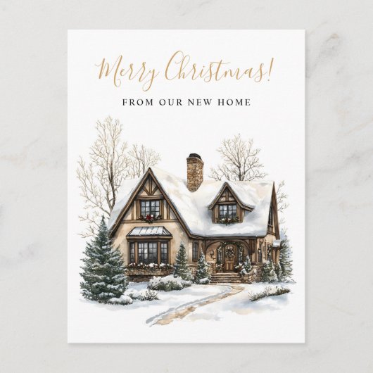 Frohe Weihnachten Rustikal New Zuhause Moving Ankündigungspostkarte (Vorderseite)
