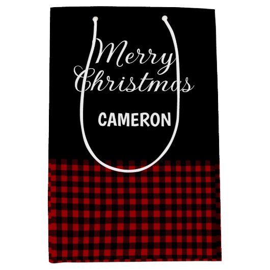 Frohe Weihnachten Rustikal Red & Black Buffalo Kar Mittlere Geschenktüte (Vorderseite)