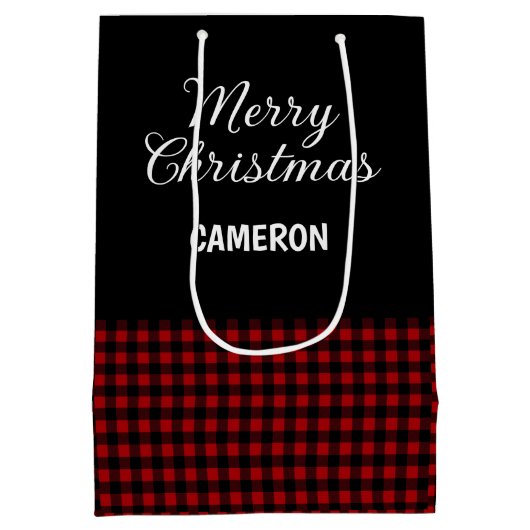 Frohe Weihnachten Rustikal Red & Black Buffalo Kar Mittlere Geschenktüte (Rückseite)