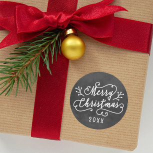 Frohe Weihnachten Rustikal Schwarze Tafel Schrift Runder Aufkleber
